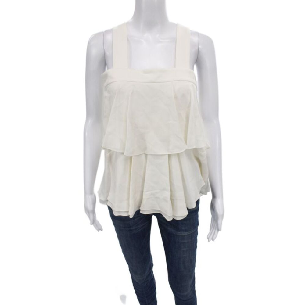 ALC Womens 100% Silk Camisole White Square Neck Sleeveless Solid Summer Size 4